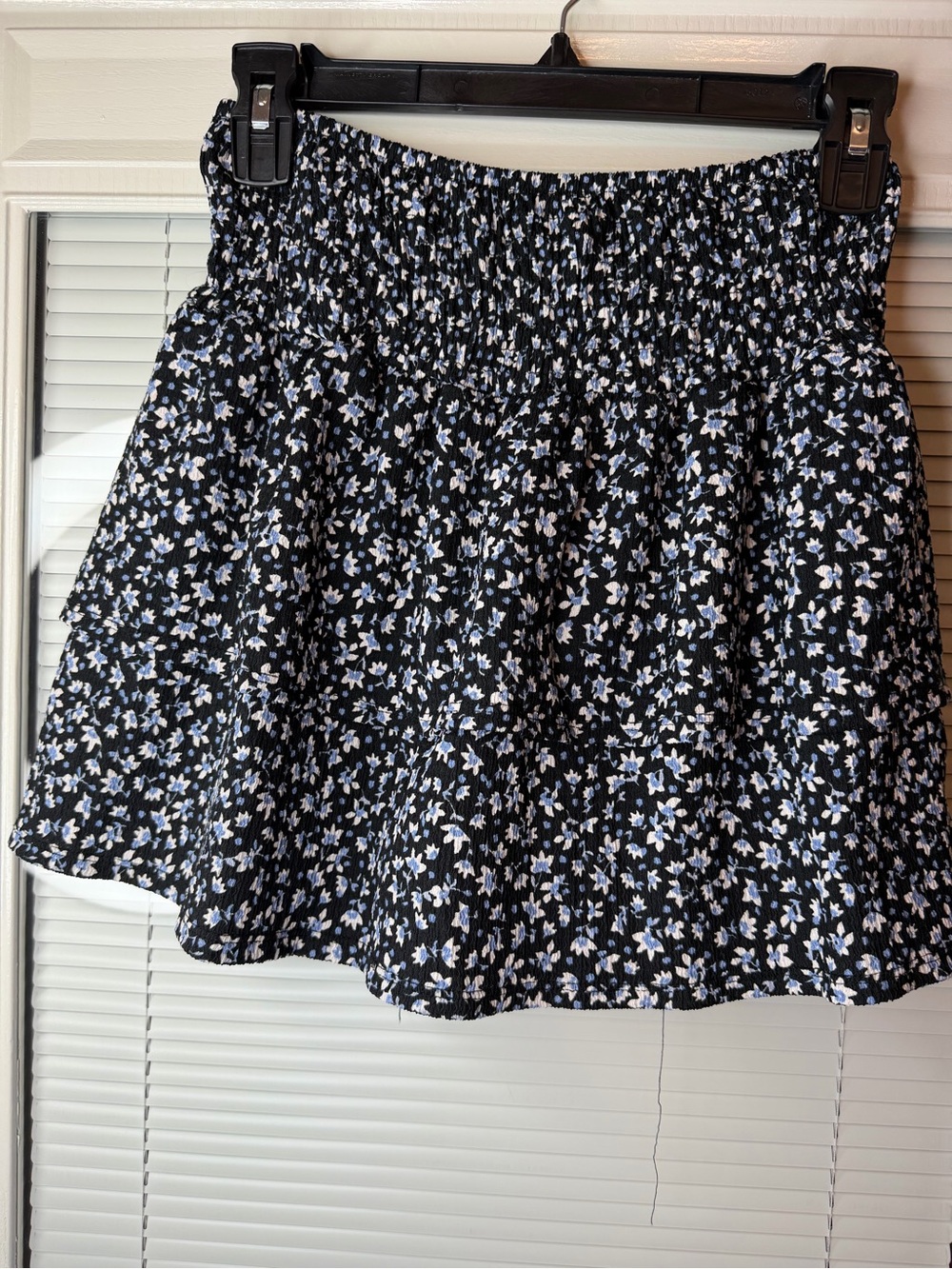Zara Black Mini Skirt with White and Light Blue Floral Print